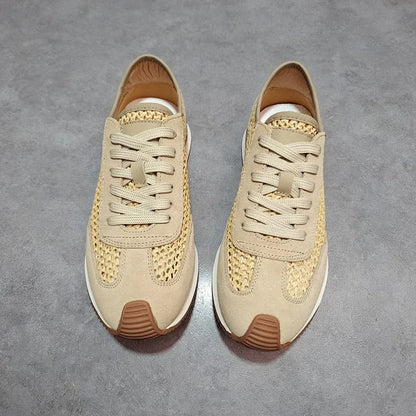 Men's Breathable Woven Sneakers | Leather-Trim Lace-Up Casual Shoes