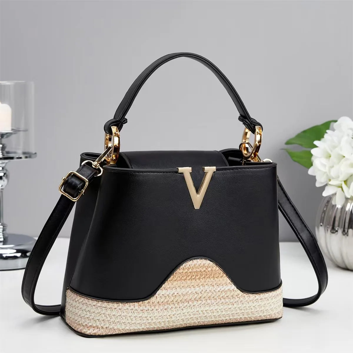 Footmaxldn Women’s Woven-Trim Shoulder Bag - footmaxldn