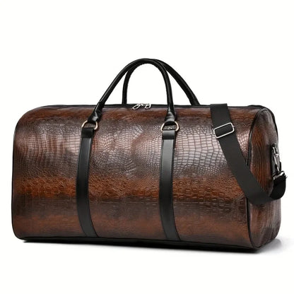 Footmax Retro Crocodile-Textured Travel Duffel Bag - Large Capacity Unisex Luggage