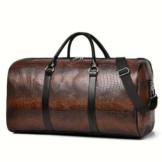 Footmax Retro Crocodile-Textured Travel Duffel Bag - Large Capacity Unisex Luggage