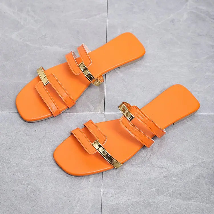 Footmaxldn Women's Flat Monogram Sandals — Open-Toe Slip-On Slides