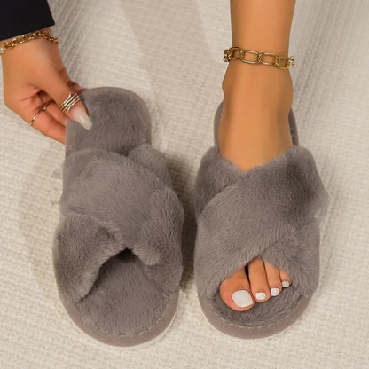 Womens Slippers Fashion Fluffy Fur - FOOTMAX