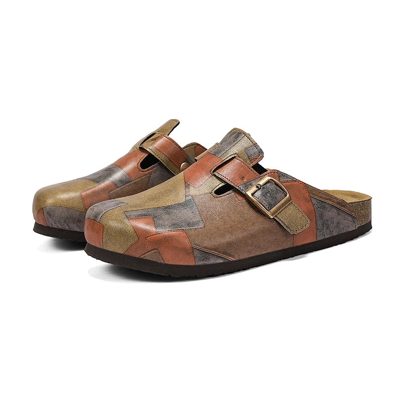 Comfort Cork Leather Slippers for Unisex Men Women Slip on Half Shoes Sandals Closed Toe Backless Health Footbed Slides Fashion - footmaxldn