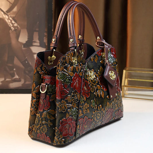 Luxury PU Leather Tote Bag - Vintage Floral Crossbody Handbag | footmaxldn - footmaxldn