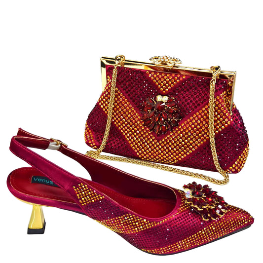 Footmax Women's Rhinestone High Heel Shoe & Bag Set - Italian Designer Pointed Toe Pumps 2025 - footmaxldn