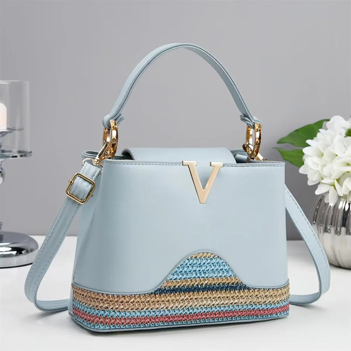 Footmaxldn Women’s Woven-Trim Shoulder Bag - footmaxldn