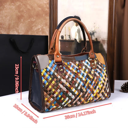 Hand-Woven Genuine Leather Handbag - Retro Crossbody Pillow Bag | footmaxldn - footmaxldn