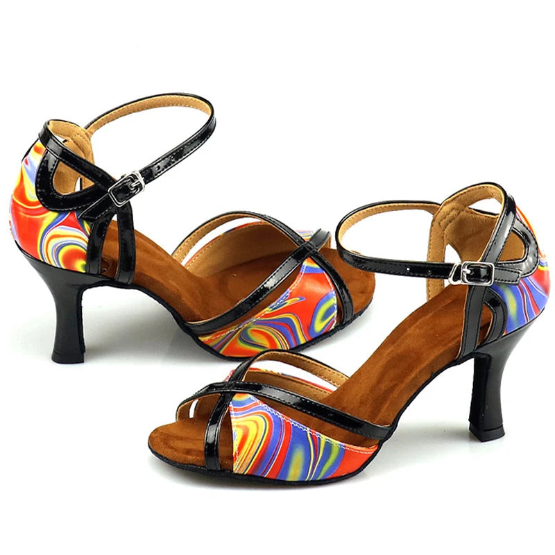 Women's Latin & Ballroom Dance Sandal – Painted PU Cuban Heel | Footmaxldn