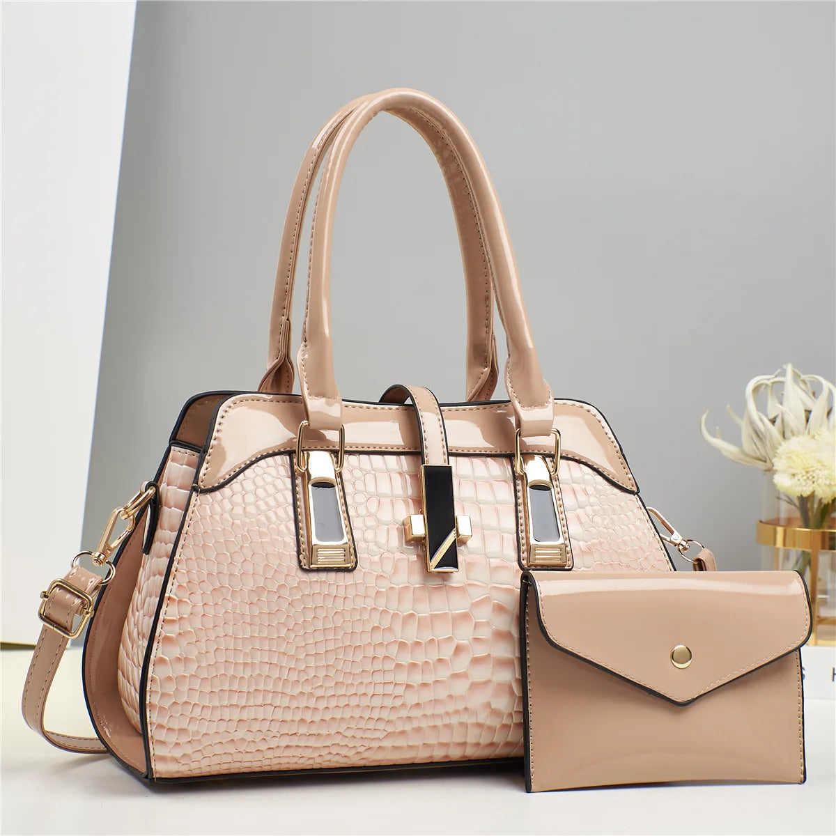 Luxury Brand Crocodile Handbag Women Tote Bag Bright Leather Women Purse Shoulder Bag Female Top-handle Bags Commuting Shopping - footmaxldn