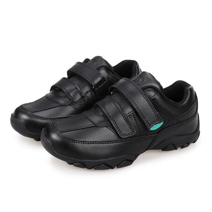 A pair of black UOVO casual shoes with three hook-and-loop straps, shown on a white background with the UOVO brand logo in the top left corner.