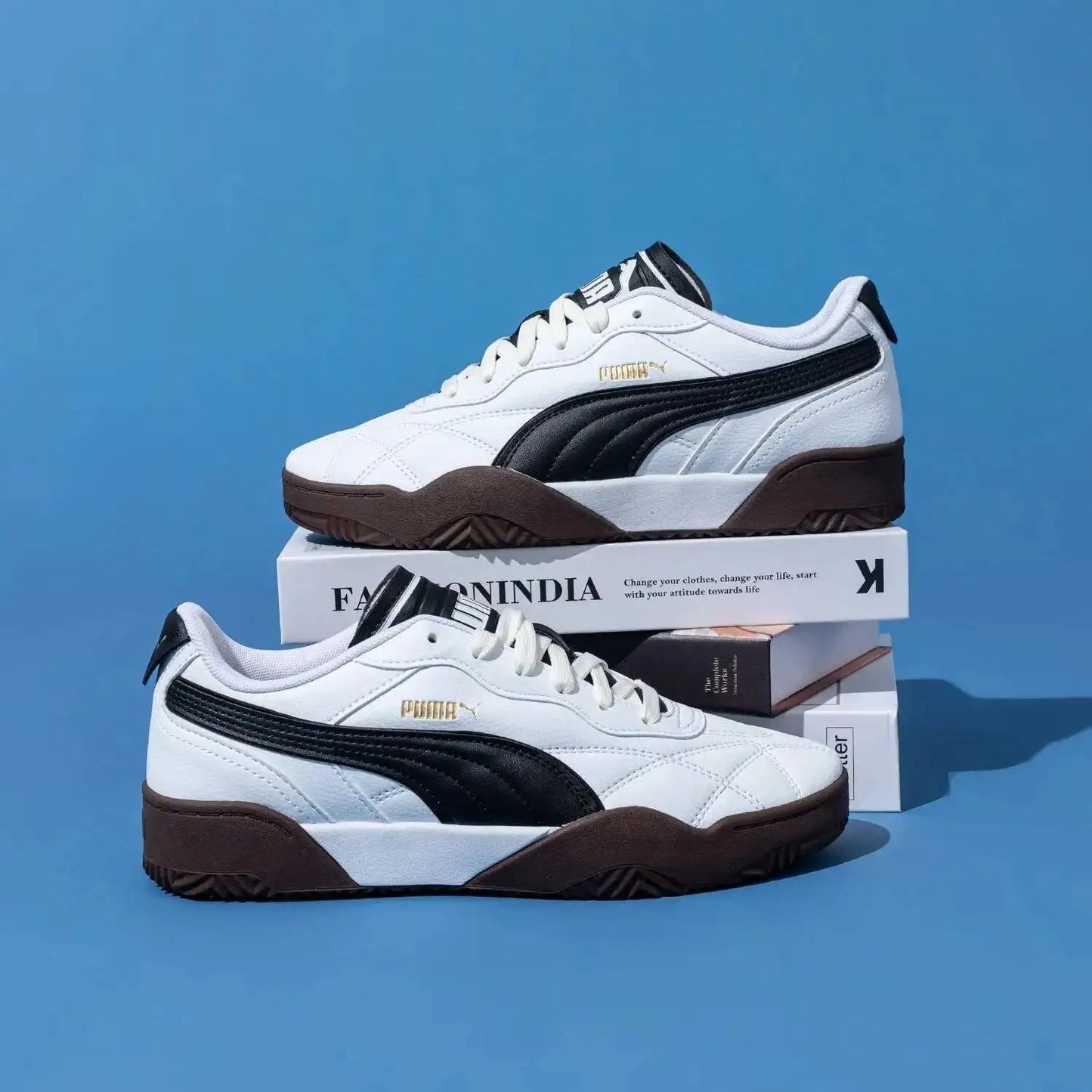 Puma Tifosi Unisex Leather Sneakers – Gold Logo Casual Shoes