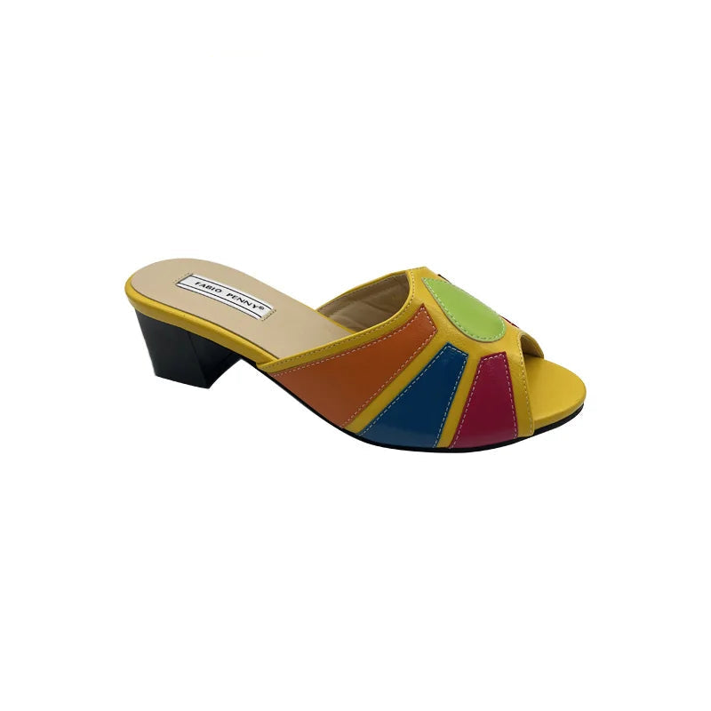 Fabio Penny Italian fashion design multi-color patchwork outdoor exquisite and elegant low-heeled slippers for ladies' banquets - footmaxldn