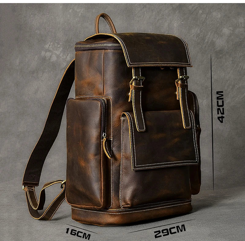 Vintage Crazy Horse Genuine Leather Backpack Men Leather Bagpack Climbing Rucksack male Large Hiking Backpack M814 - footmaxldn