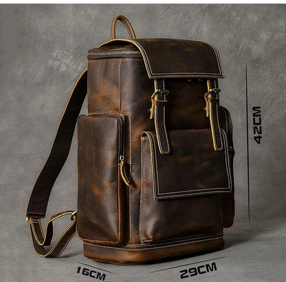 Vintage Crazy Horse Genuine Leather Backpack Men Leather Bagpack Climbing Rucksack male Large Hiking Backpack M814 - footmaxldn