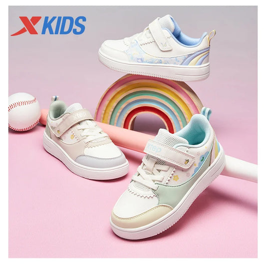 Xtep Kids Skateboarding Shoes - Girls Spring Leather Non-Slip Fashion Sneakers - footmaxldn