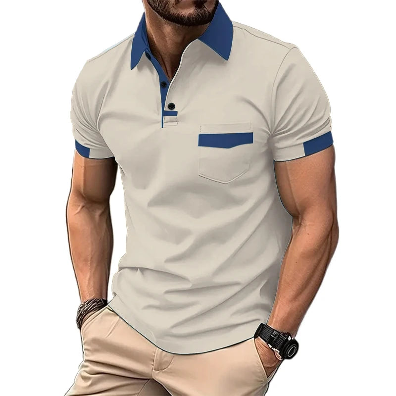 Footmax Men's Solid Color Polo Shirt - Breathable Short Sleeve with Pockets - footmaxldn