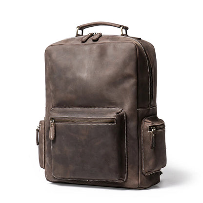 Vintage Men's Crazy Horse Leather Backpack Business Man High Quality Travel Backpack Real Leather Laptop Bag School satchel Bags - footmaxldn