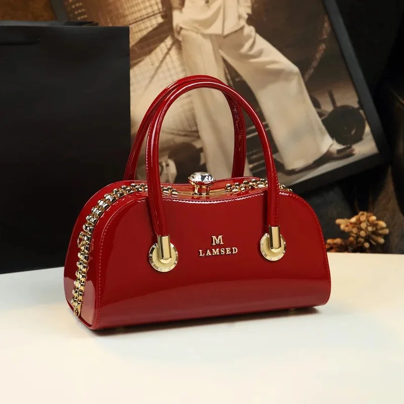 Women's Diamond Embedded Boston Pillow Bag Single Shoulder Crossbody Bag Brand Painted Leather Clip Handbag Boston Bag - footmaxldn