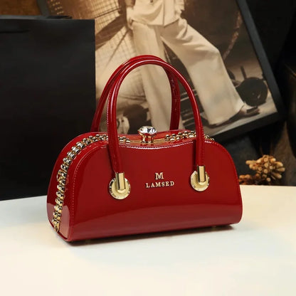 Women's Diamond Embedded Boston Pillow Bag Single Shoulder Crossbody Bag Brand Painted Leather Clip Handbag Boston Bag - footmaxldn