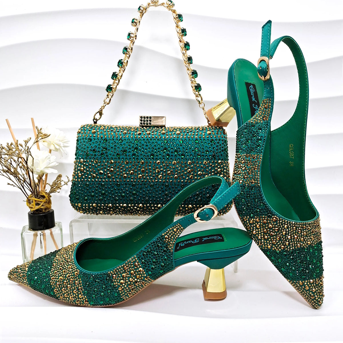 Footmaxldn Crystal Slingback Heels & Matching Clutch