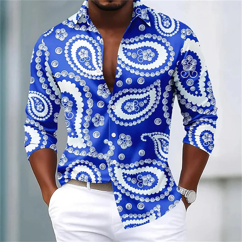 Footmaxldn Men's Paisley Print Long-Sleeve Shirt