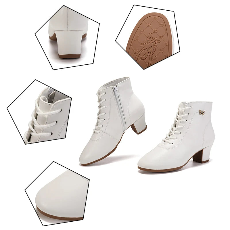 Footmax Women's White Dance Sneakers - 5cm Heel Ankle Boots for Jazz & Modern Dancing - footmaxldn