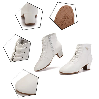Footmax Women's White Dance Sneakers - 5cm Heel Ankle Boots for Jazz & Modern Dancing - footmaxldn