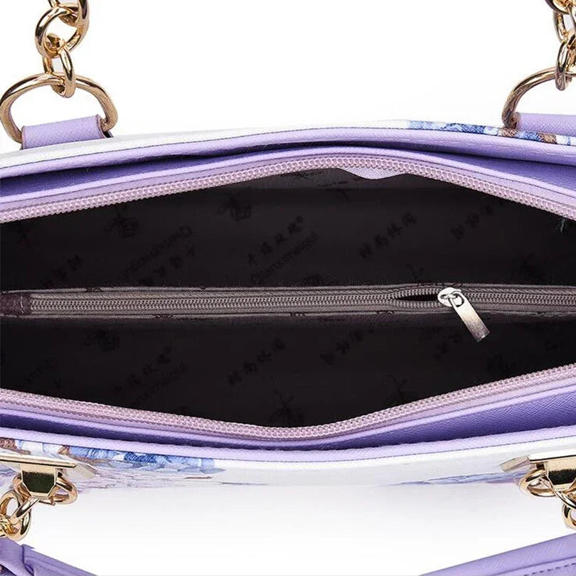 Footmax Korean Flower Print PU Leather Tote Bag - Fashion Shoulder Messenger Handbag for Women - footmaxldn