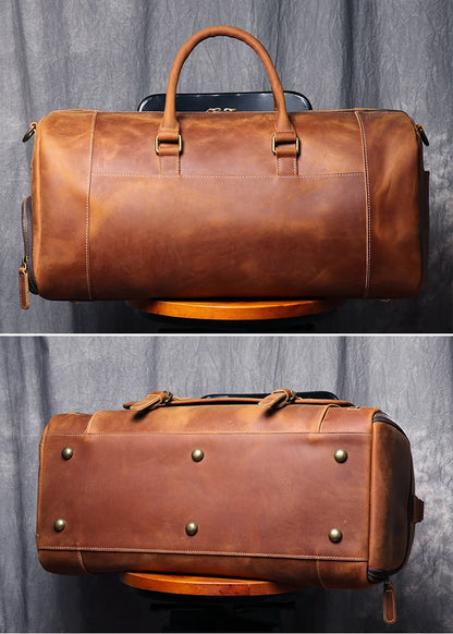 Footmax MUNUKI Vintage Leather Travel Bag - Large Genuine Crazy Horse Duffle - footmaxldn