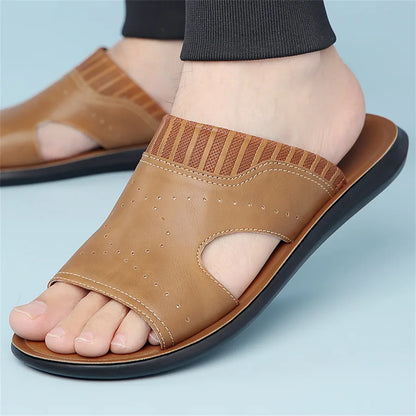 Men's Leather Slippers - Cowhide Roman Sandals Summer | Footmax - footmaxldn