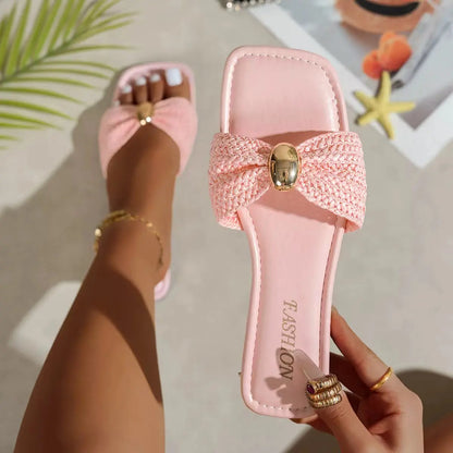 Footmaxldn Bow Flat Sandals – Women's Lightweight Summer Slides