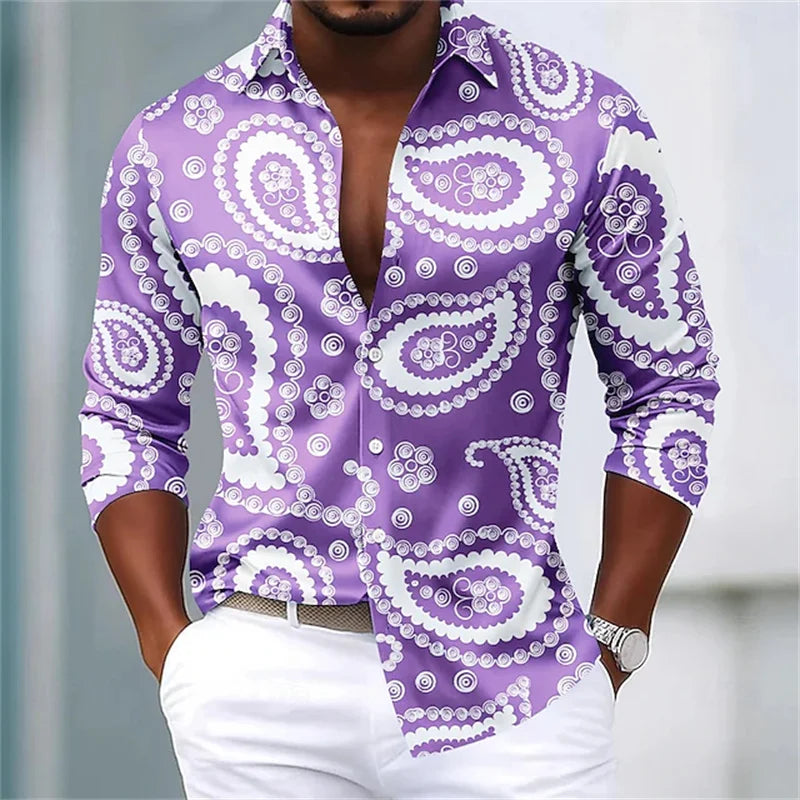Footmaxldn Men's Paisley Print Long-Sleeve Shirt
