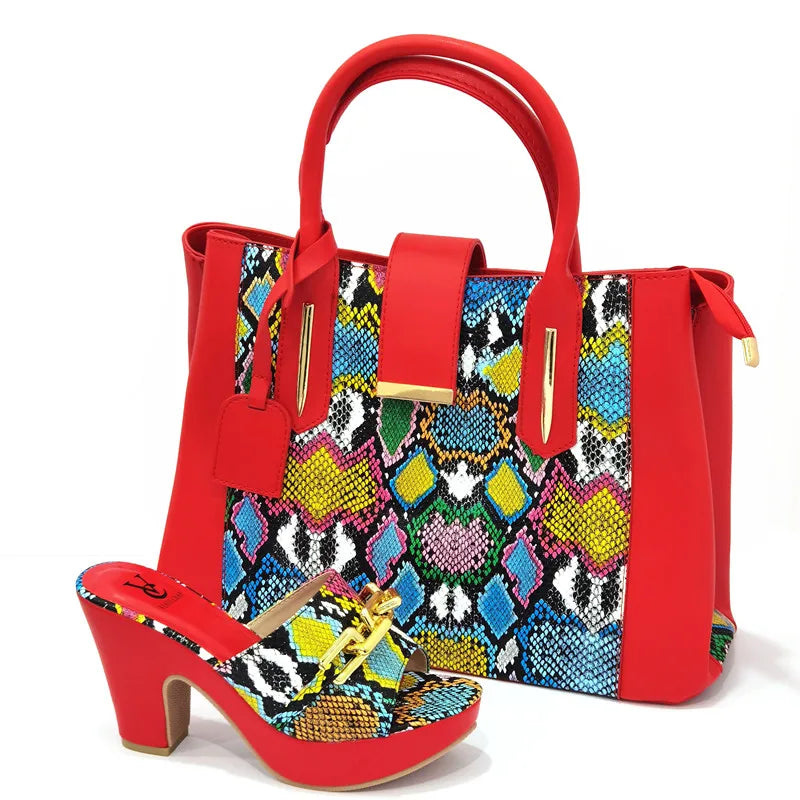 2022 Italian latest design black and white colorblock snake pattern platform women's high heels matching handbags for sale - footmaxldn