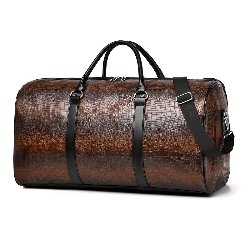 Footmax Retro Crocodile-Textured Travel Duffel Bag - Large Capacity Unisex Luggage