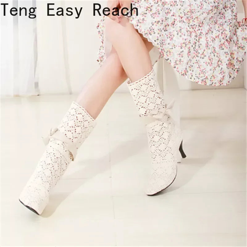 Footmax Crochet Summer Boots - Lace Hollow Fashion Women's Boots - footmaxldn