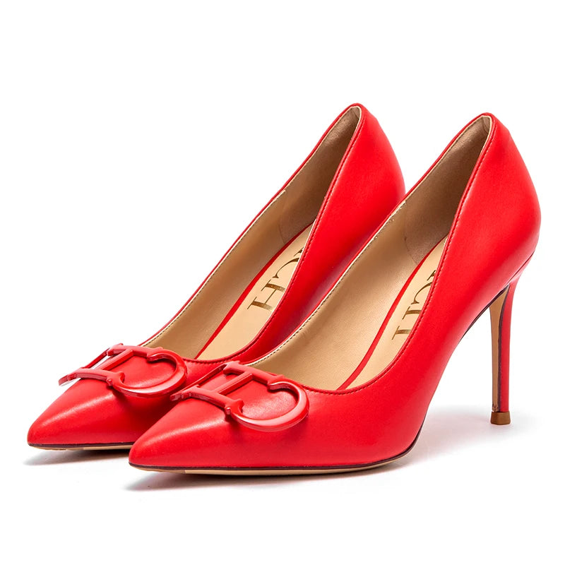 Footmax Women's High Heel Party Shoes - 9cm Pointed Metal Buckle Carnival Heels - footmaxldn