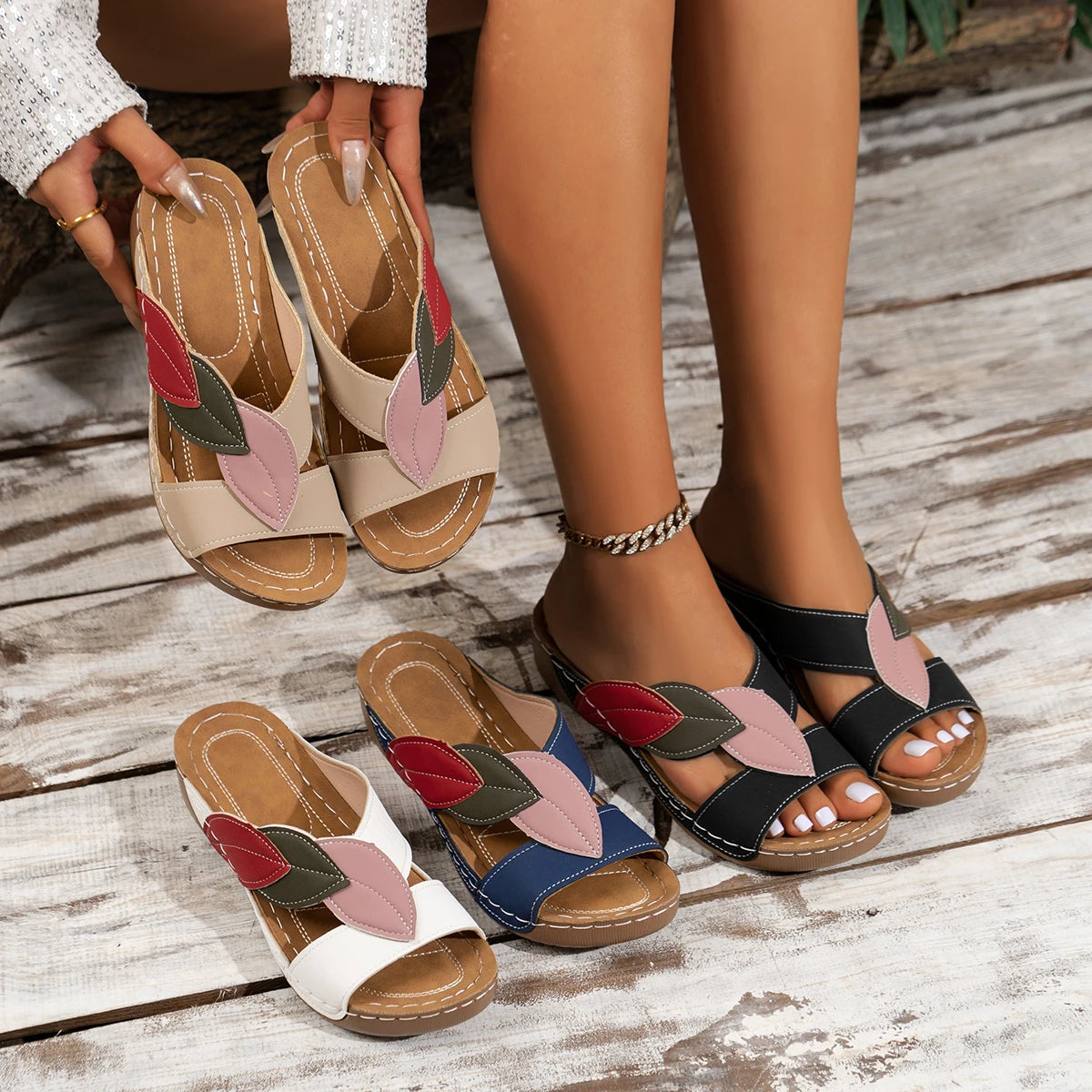 Footmaxldn Women's Lightweight Wedge Sandal Slippers — Comfort Flat Summer Slides
