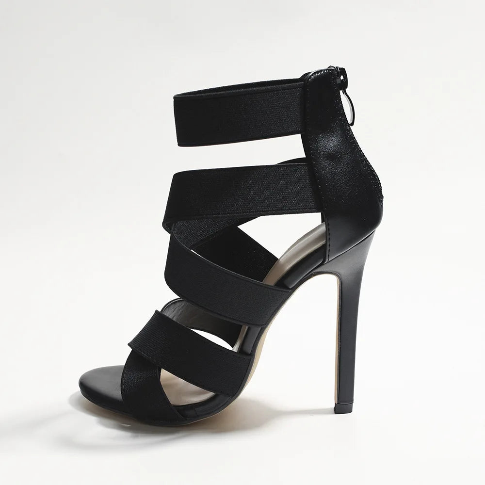 Sexy Open Toes Gladiator Shoes Womens Sandals super high heel Pumps Ladies Broadband Back Zipper Party Wedding Sandal Black - footmaxldn