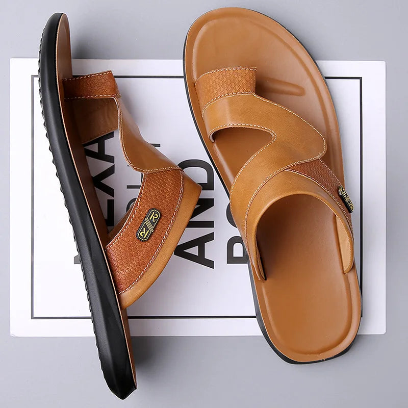 Men Sandals 2025 Summer New Non Slip Breathable Lightweight Soft Sole Beach Shoes Comfortable Fashion Clip Toe Slip on Slippers - footmaxldn