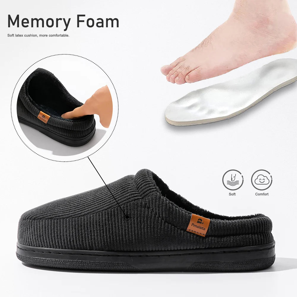 Pmoiste Stripe Corduroy House Shoes Men Warm Soft TPR Cushion Memory Foam Home Slippers Slip On Winter Indoor High-quality - footmaxldn