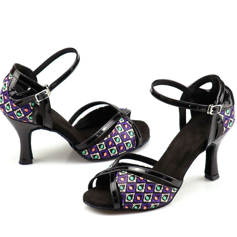 Women's Latin & Ballroom Dance Sandal – Painted PU Cuban Heel | Footmaxldn