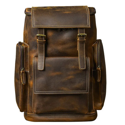 Vintage Crazy Horse Genuine Leather Backpack Men Leather Bagpack Climbing Rucksack male Large Hiking Backpack M814 - footmaxldn