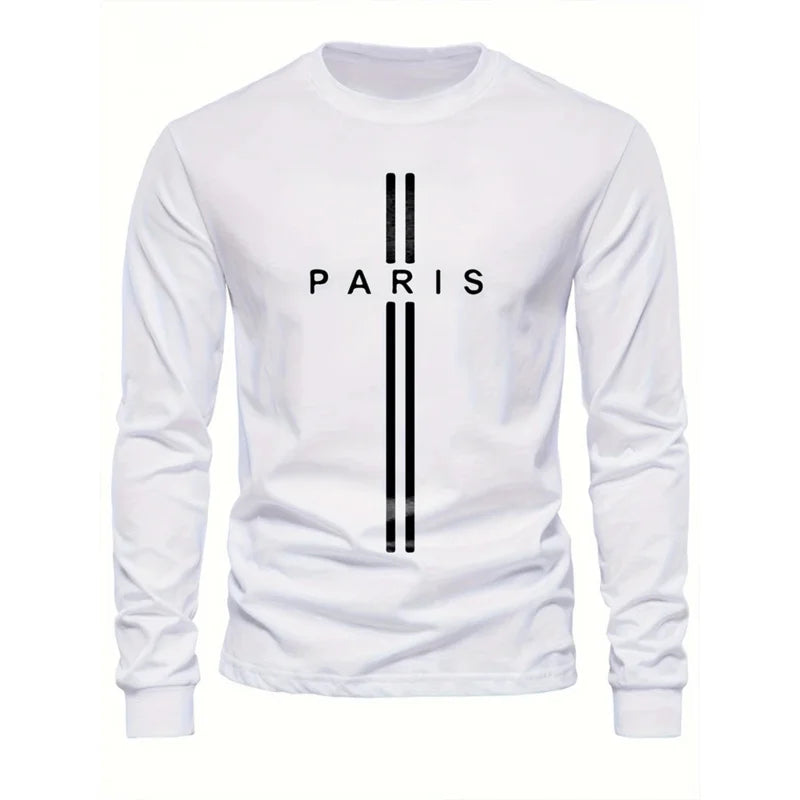Men's Printed Long Sleeve T-Shirt – Relaxed Fit Crew Neck Top
