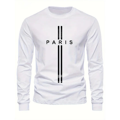 Men's Printed Long Sleeve T-Shirt – Relaxed Fit Crew Neck Top