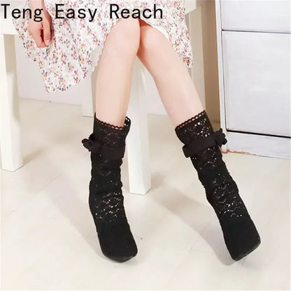 Footmax Crochet Summer Boots - Lace Hollow Fashion Women's Boots - footmaxldn
