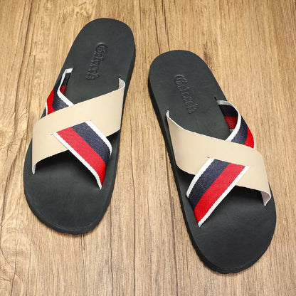Footmaxldn Men's Summer Slippers – Flat Heel Microfibre Sandals