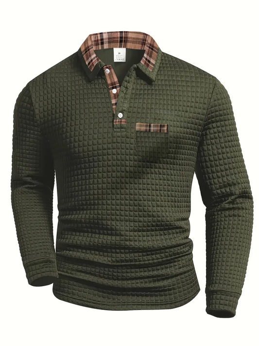 Footmax Men's Polka Dot Jacquard Polo Shirt - Long Sleeve Autumn Winter Casual Fit - footmaxldn