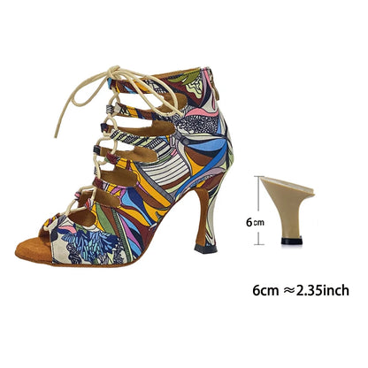 Footmax Colorful Denim Dance Boots - Women's Latin Salsa Dance Shoes with Thick Insole - footmaxldn