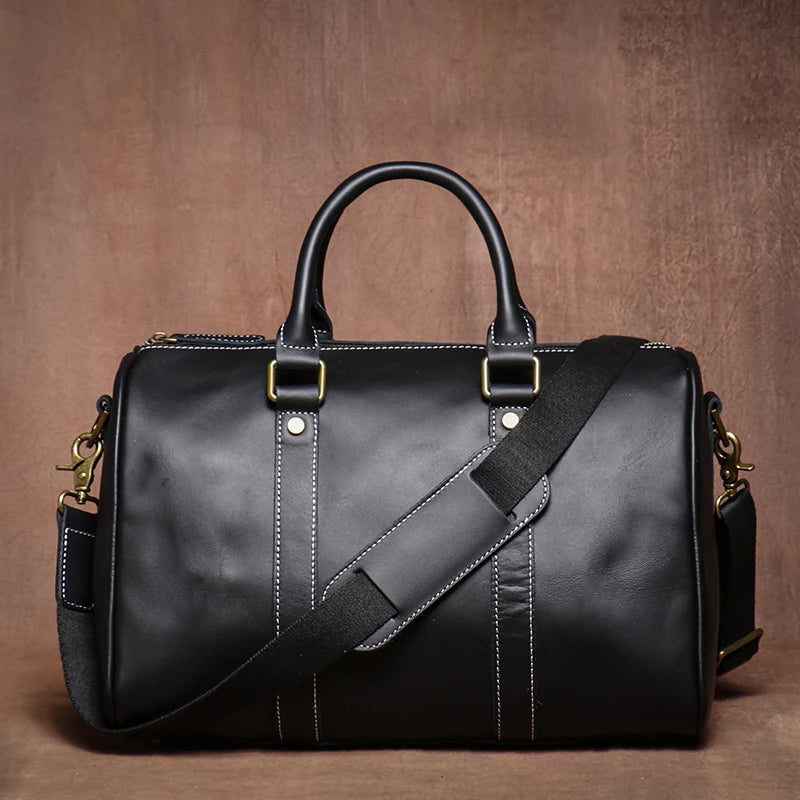 Footmax GURO Genuine Leather Travel Bag - Premium Cowhide Weekend Duffle - footmaxldn