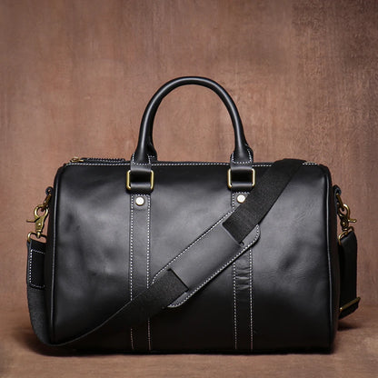 Footmax GURO Genuine Leather Travel Bag - Premium Cowhide Weekend Duffle - footmaxldn